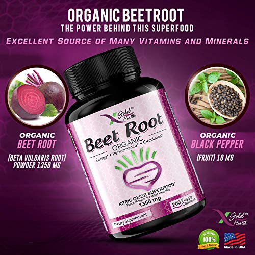 Organic Beet Root Powder 1350mg 200 Veggie caps Superfood Nitric Oxide Strongest X Gold Health buy supplements canada