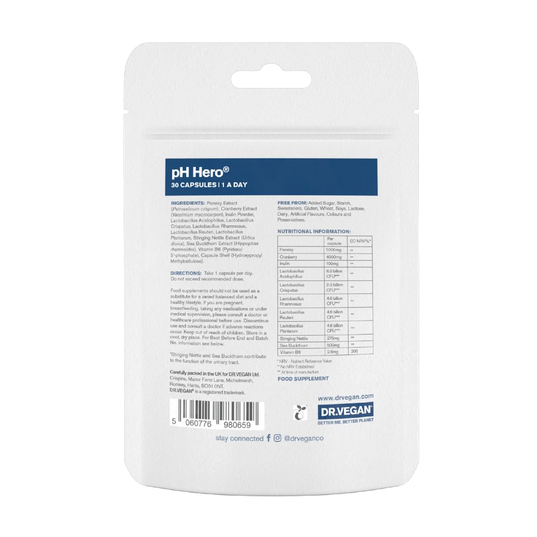DR.VEGAN | pH Hero | Supports Balanced Vaginal Flora | 50bn CFU | Cranberry | Sea Buckthorn dr vegan buy supplements canada