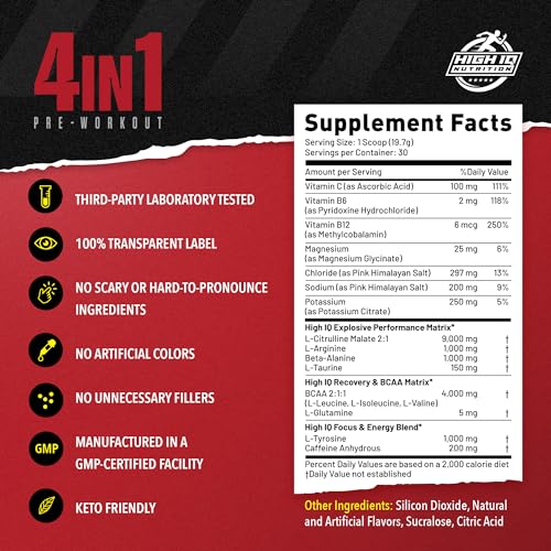 High IQ Nutrition 4 in 1 Lychee Flavored Pre Workout Powder 200mg Caffeine | Energy, Focus High IQ Nutrition buy supplements canada