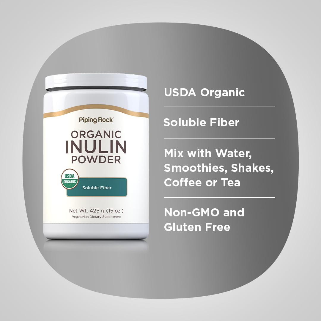 Piping Rock Organic Inulin Powder | 15 oz | Soluble Fiber Supplement | FOS Powder | Vegetarian, Non-GMO, Gluten Free Piping Rock buy supplements canada