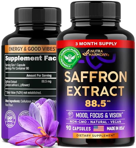 Natural Saffron Supplements - Pure Saffron Extract 88.5 mg - Made in USA - Mood NUTRAHARMONY buy supplements canada