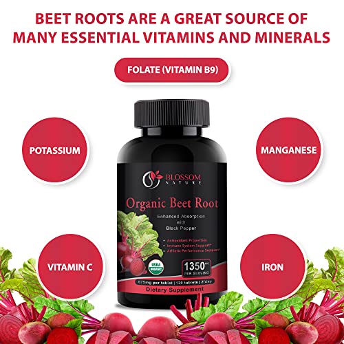 Organic Beet Root Powder 1350mg with Black Pepper-Nitric Oxide Booster, Digestive System Blossom Nature buy supplements canada