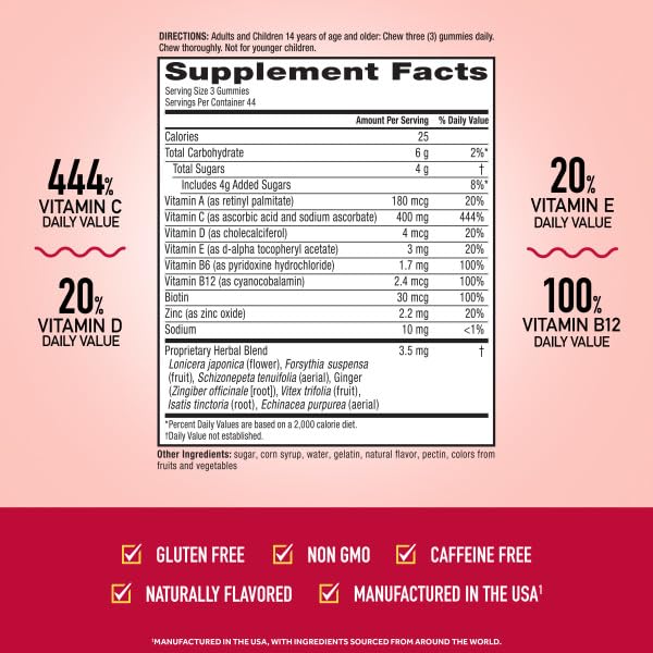 Airborne 400mg Vitamin C Gummies for Adults & Children, Immune Essentials Daily Immune Support Supplement with Vitamins C & E - Orchard Fruit Flavor, 132 Gummies (Pack of 2) Airborne buy supplements canada