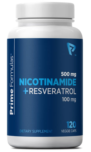 Nicotinamide 500 mg with Resveratrol 100 mg 120 Veggie Capsules - Non-GMO Vitamin B3, Supports Metabolic Health, NAD+, Skin Cell & Mitochondrial Energy Production. Made in USA for Men and Women Prime Formulas buy supplements canada