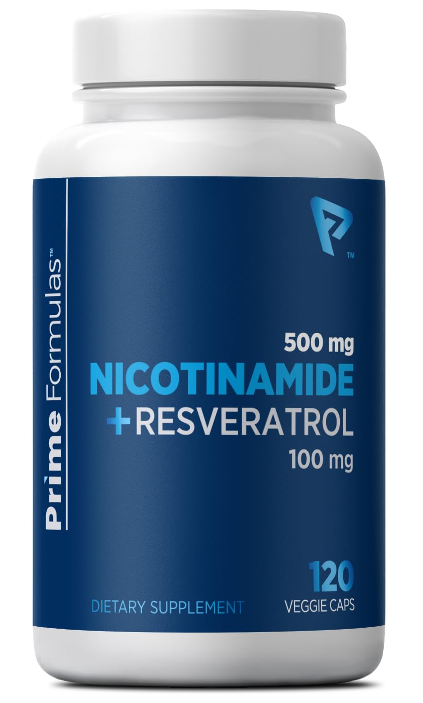 Nicotinamide 500 mg with Resveratrol 100 mg 120 Veggie Capsules - Non-GMO Vitamin B3, Supports Metabolic Health, NAD+, Skin Cell & Mitochondrial Energy Production. Made in USA for Men and Women Prime Formulas buy supplements canada