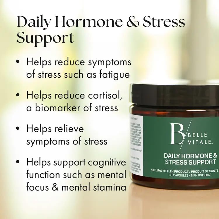BODi Belle Vitale Daily Hormone & Stress Support - Ashwagandha & Rhodiola - Helps Combat Stress & Supports Healthy Cortisol Levels - Vitamin B12 Help Energy Metabolism & Immune Health - 60 Capsules BODi buy supplements canada