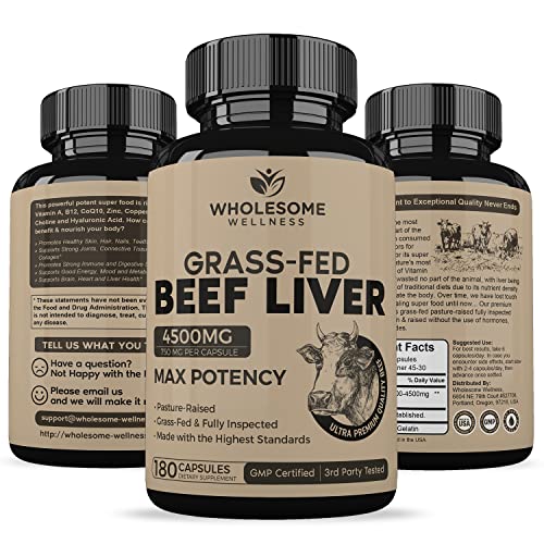 Grass Fed Desiccated Beef Liver Capsules (180 Pills, 750mg Each) - Natural Iron, Vitamin A Wholesome Wellness buy supplements canada