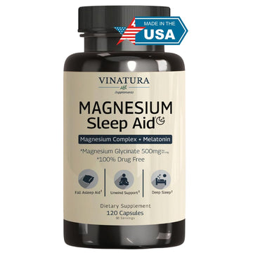 Magnesium Sleep Aid - Magnesium Glycinate Complex for Sleep with Melatonin Supplement - Glycinate 500mg, L-Theanine - 120 Capsules VINATURA buy supplements canada