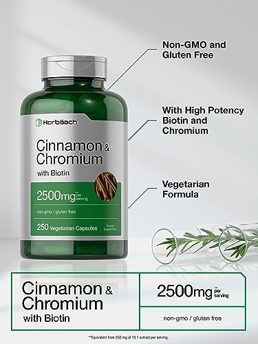 Cinnamon with Chromium Picolinate 2500mg | 250 Capsules | Plus Biotin | Vegetarian Horbäach buy supplements canada
