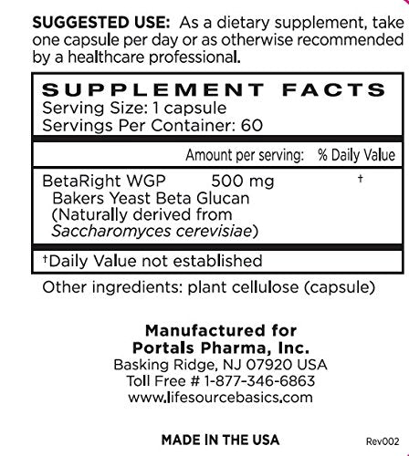 Life Source Basics Immune System Support Activator - High Purity Beta 1,3/1,6 Glucan - Immunity and Vitamin Supplement Non-GMO & Vegan Friendly for Men & Women, Gluten-Free 500 mg - 60 Capsules L LIFE SOURCE BASICS buy supplements canada