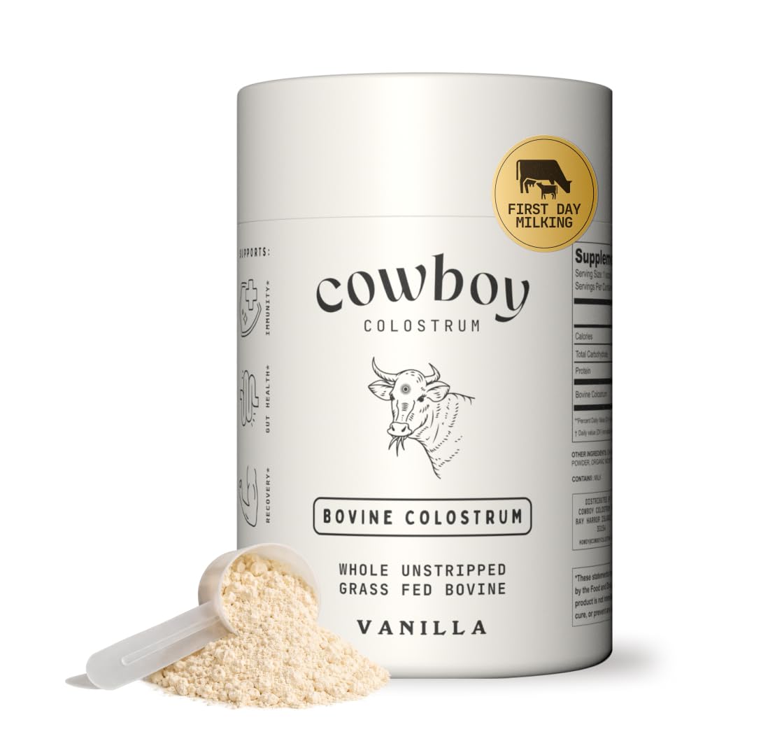 Cowboy - The Exclusive 1st Milking, Whole, Grass Fed Colostrum Supplement for Full Body Health - Bovine Colostrum Powder Packed w/Bioactive Nutrients - Sugar Free (Vanilla, 40 Servings) COWBOY COLOSTRUM buy supplements canada