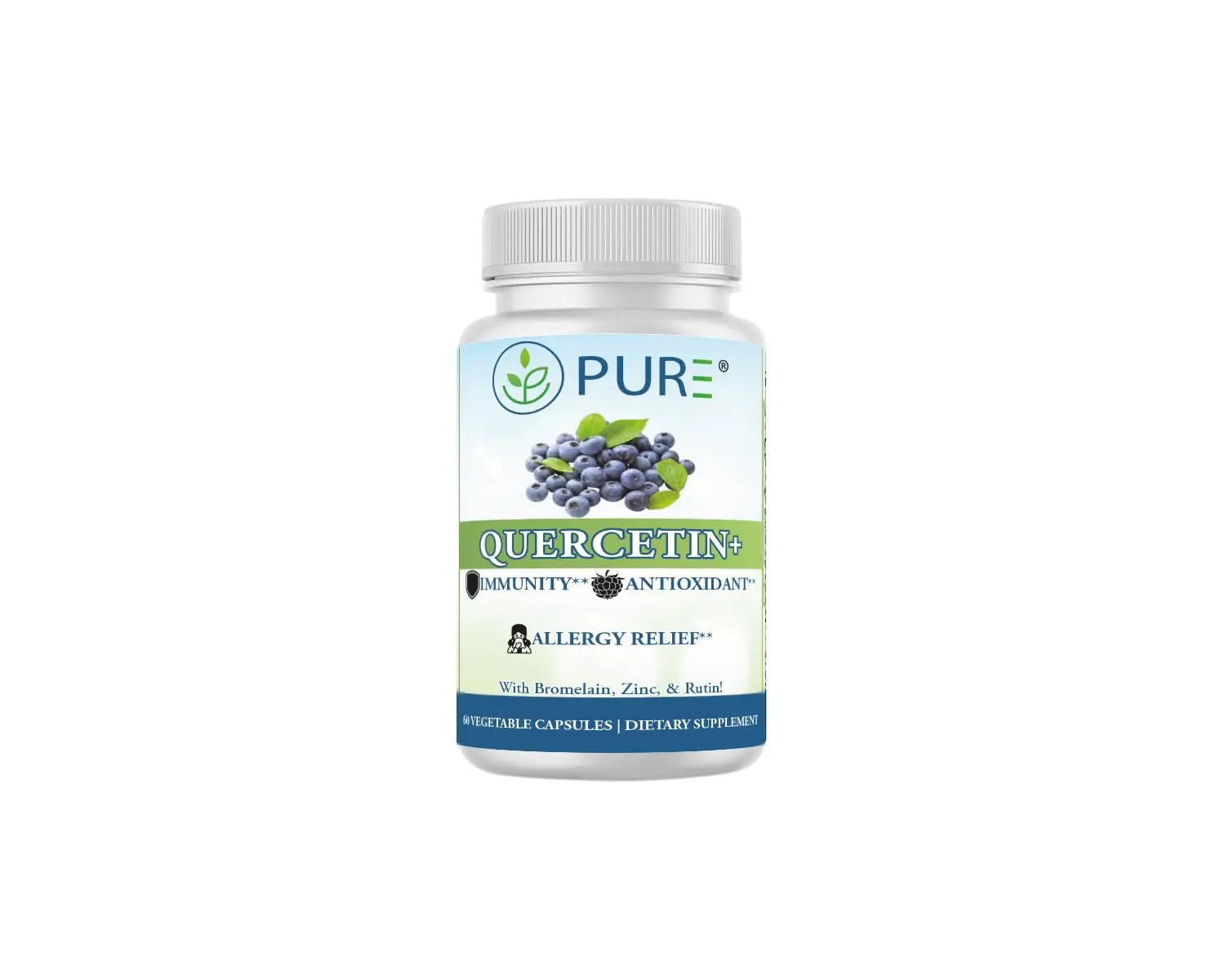 PURE® Quercetin+ with Zinc, Bromelain, Rutin Immune Shield - 60 Capsules - High Bioavailability Antioxidant Complex for Respiratory Health & Viral Defense - Made in USA PURE buy supplements canada