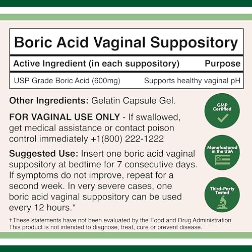 Boric Acid Vaginal Suppositories (600mg, 60 Count) Supports Vaginal pH Balance, Odor Control Double Wood Supplements buy supplements canada
