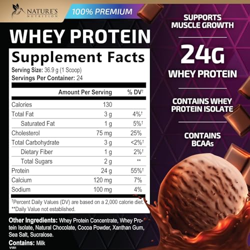 Whey Protein Powder 24g - Chocolate Ice Cream Whey Isolate Protein for Muscle Growth Nature's Nutrition buy supplements canada