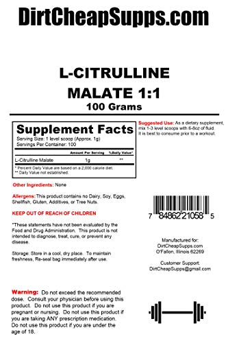 DirtCheapSupps L-Citrulline Malate 1:1 Powder 100g (Unflavored) DirtCheapSupps buy supplements canada