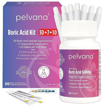 Pelvana Boric Acid Suppositories for Women 30 + 7 Applicators + 10 pH Test Strips Pelvana buy supplements canada