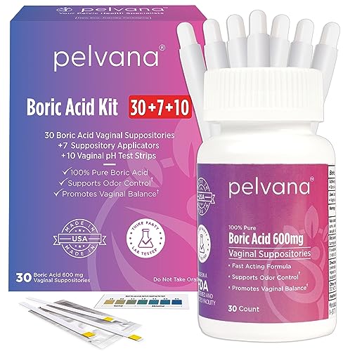 Pelvana Boric Acid Suppositories for Women 30 + 7 Applicators + 10 pH Test Strips Pelvana buy supplements canada