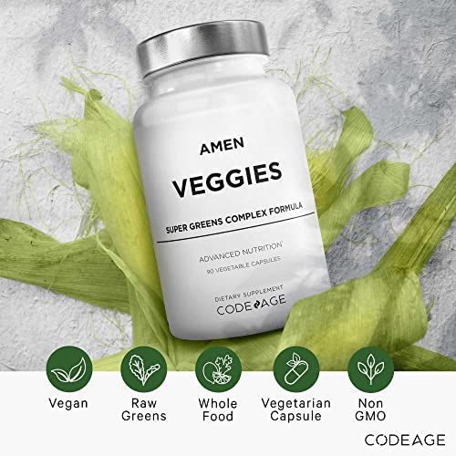 Amen Veggies, Daily Veggies Vitamins Supplement, Vegetables Vegan Blend & Whole-Food Raw Greens Multivitamin Capsules, Mushroom Complex, Superfood, Minerals, Green Vegetable Nutrients, Non-GMO, 90 ct Amen buy supplements canada