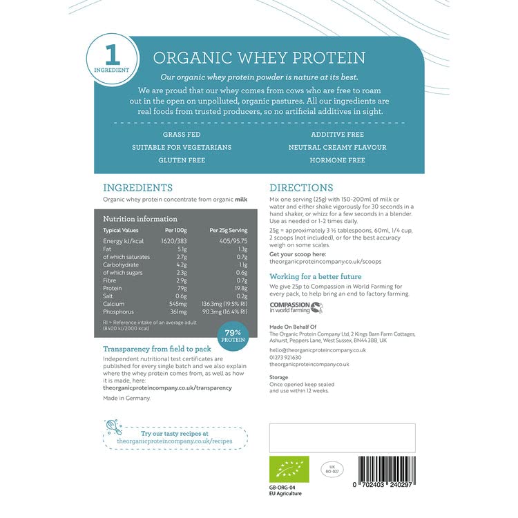The Organic Protein Co. - Pure Unflavoured Organic Whey Protein Powder | SOYA & Gluten Free w The Organic Protein Company buy supplements canada