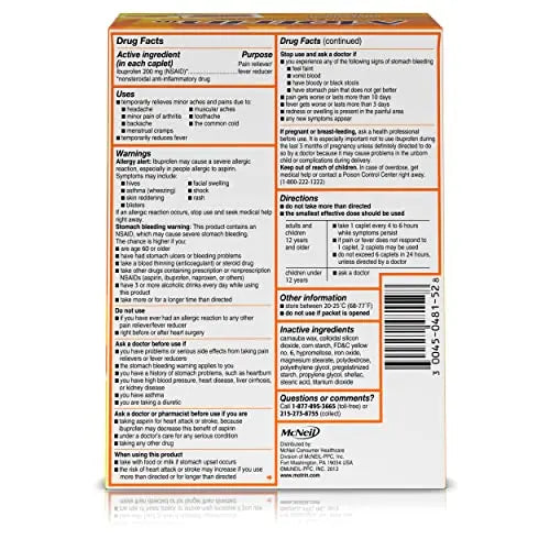 Motrin IB, Ibuprofen 200mg Tablets, NSAID Pain & Fever Reliever for Headache, Backache, Muscular Aches, Arthritis Pain Reliever, 50 Travel Packets of 2, 100 ct Motrin buy supplements canada