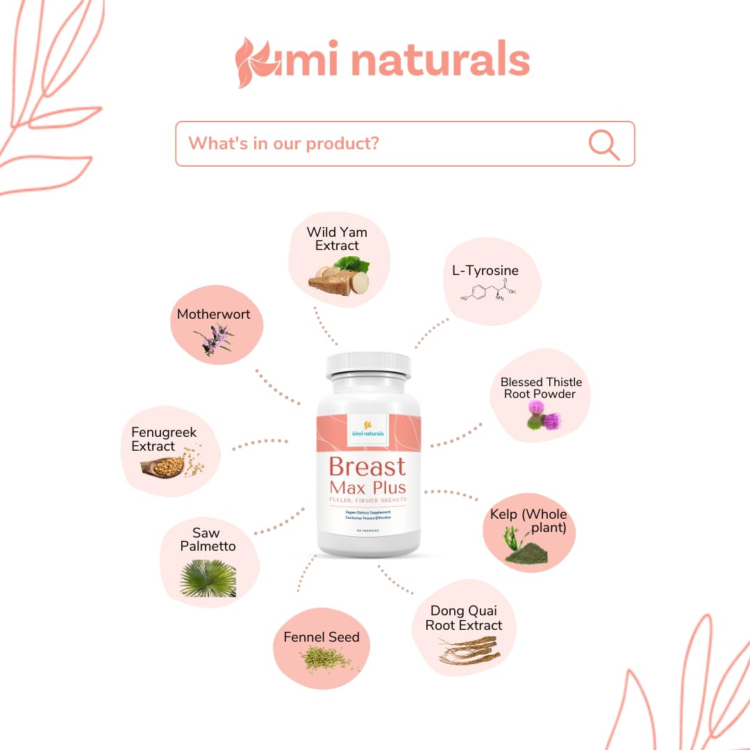 KIMI Naturals Breast Max Plus - Breast Enhancement Pills | Breast Enlargement Supplements with Fenugreek, Breast Growth, Supports Breast Firmness | 90 Capsules KIMI buy supplements canada