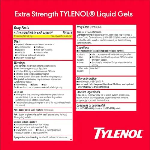 Tylenol Extra Strength Liquid Gels, Fast, Strong Pain Relief, Fever Reducer for Adults with 500 mg Acetaminophen, Fast-Acting Liquid Gel Capsules for Headaches & Minor Pain Relief, 40 Count Tylenol buy supplements canada