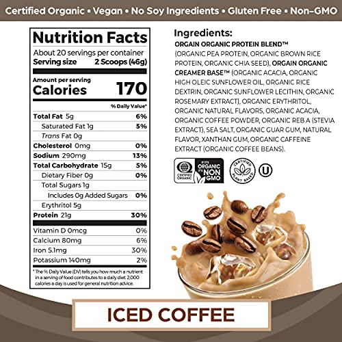 Orgain Organic Vegan Protein Powder, Iced Coffee - 21g Plant Based Protein, Gluten Free Orgain buy supplements canada
