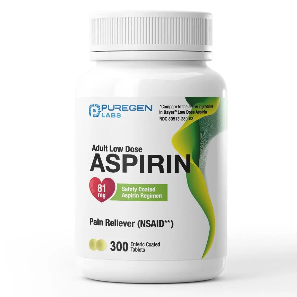 Puregen Labs Aspirin 81 mg Low Dose (NSAID) – 300 Enteric Coated Tablets P Puregen Labs buy supplements canada