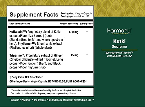 Kutki Supreme - Harmony Nutraceuticals Ayurvedic Medicine for Healthy Skin, Immune and Respiratory Systems - 120 Vegan Organic Capsules Harmony Nutraceuticals buy supplements canada