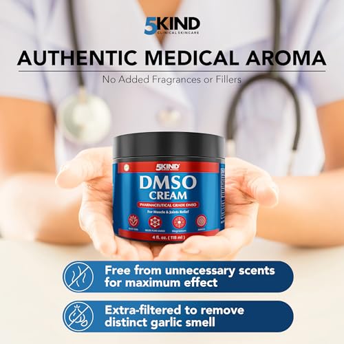 5Kind DMSO Cream for Pain Relief 4 fl oz - 99.9% Pure DMSO Pharmaceutical Grade Cream - Aloe Vera, Magnesium, Arnica & Menthol - Topical Muscle and Joint Pain Relief - Registered NDC - Made in USA 5kind clinical skincare buy supplements canada