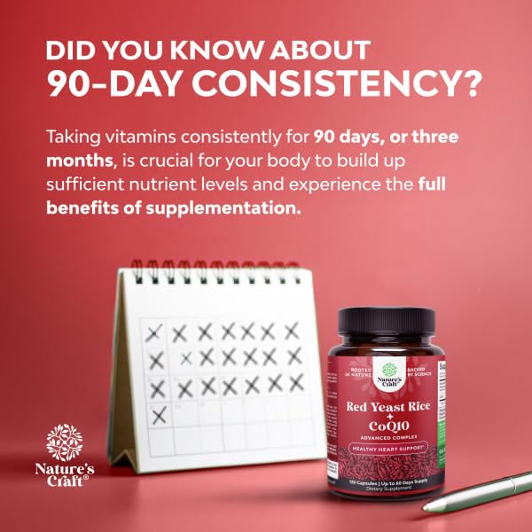 Natures Craft Red Yeast Rice with CoQ10 Supplement - Advanced Healthy Heart & Healthy Cholesterol Levels Formula for Men & Women - Red Yeast Rice Capsules with 1200 mg Natures Craft buy supplements canada