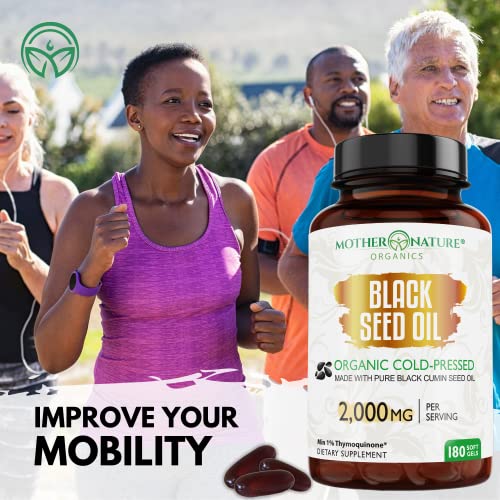 Organic Black Seed Oil Capsules - 3 Month Supply - 180 Count (2000mg Per Serving) Mother Nature Organics Superfoods for Organic Living buy supplements canada