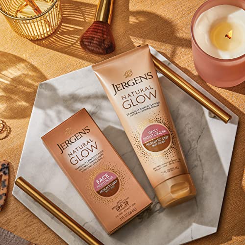 Jergens Natural Glow Self Tanner Face Moisturizer with SPF 20 Facial Sunscreen, Medium to Deep Skin Tone, Sunless Tanning, Oil Free Jergens buy supplements canada