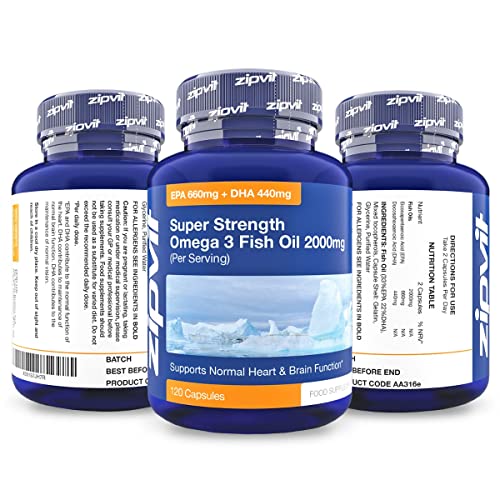Omega 3 Fish Oil 2000mg, EPA 660mg DHA 440mg per Daily Serving. 120 Capsules Zipvit buy supplements canada