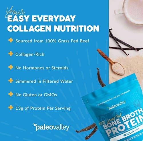 Paleovalley 100% Grass Fed Bone Broth Protein Powder - Vanilla - Rich in Collagen for Hair Paleovalley buy supplements canada