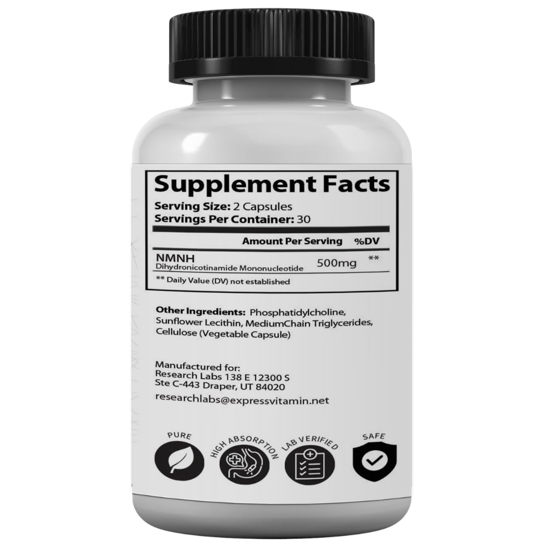 Research Labs Liposomal NMNH (NMN Supplement Alternative) 500mg Per Serving | 60 Capsules (Dihydronicotinamide Mononucleotide) NAD Supplement to Boost NAD+ Levels for Anti Aging Research Labs buy supplements canada