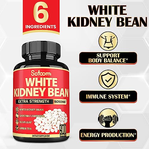 Pure White Kidney Bean Extract Capsules - 6 Herbal Ingredients 9050 mg Equivalent Satoomi buy supplements canada