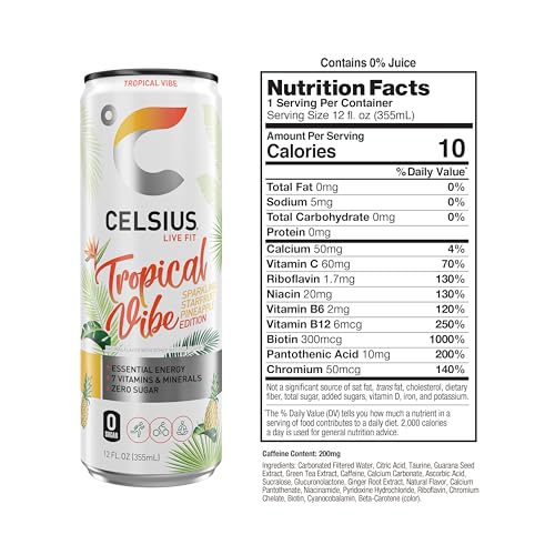 CELSIUS Sparkling Tropical Vibe, Functional Essential Energy Drink 12 Fl Oz (Pack of 12) CELSIUS buy supplements canada
