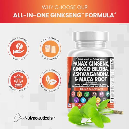 Panax Ginseng 10000mg Ginkgo Biloba 4000mg Ashwagandha Maca Root Clean Nutraceuticals buy supplements canada