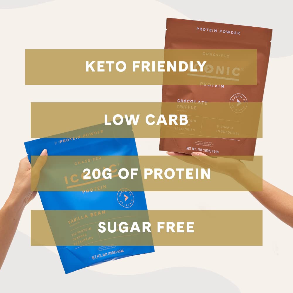ICONIC Protein Powder, Chocolate Truffle - Sugar Free, Low Carb Protein Powder - Lactose Free, Gluten Free, Non-GMO - 20g Grass Fed Whey & Casein Protein ICONIC buy supplements canada