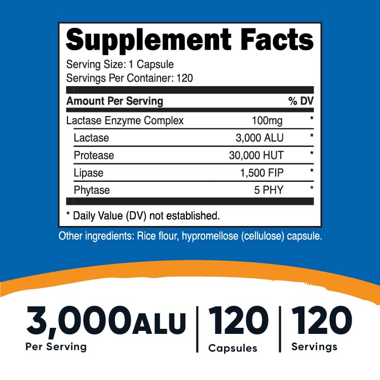 Nutricost Lactase Enzyme Complex 3,000 FCC ALU, 120 Vegetarian Capsules - Non-GMO Nutricost buy supplements canada
