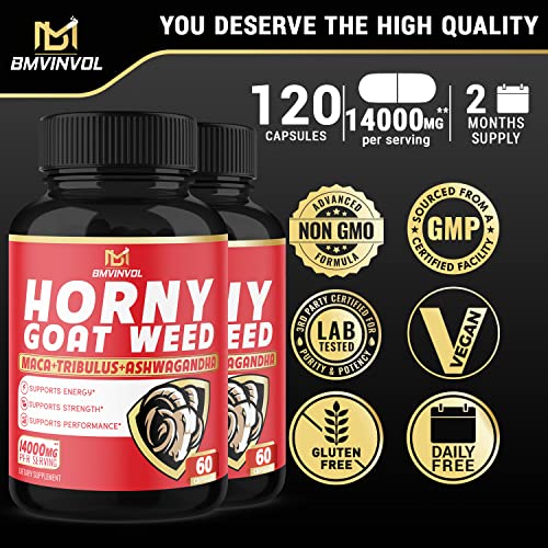 BMVINVOL (2 Packs) Horny Goat Weed Capsules, 14000mg Herbal Equivale BMVINVOL buy supplements canada