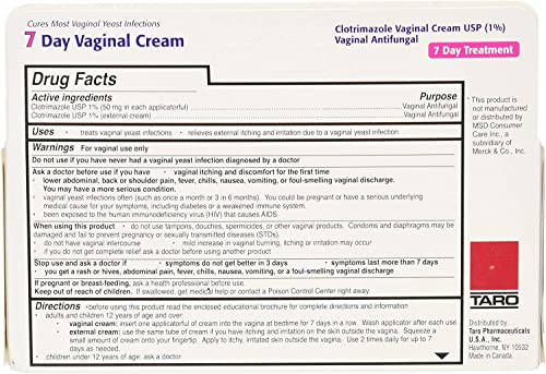 Taro Clotrimazole 7 Vaginal Cream 45 g (Pack of 4) TARO buy supplements canada