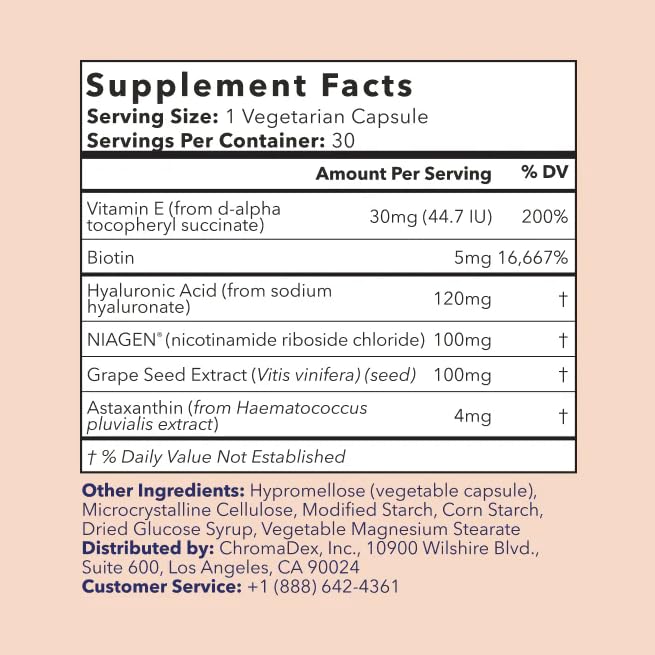 TRU NIAGEN BEAUTY NAD+ for Hair, Skin & Nails | Contains Niagen®, Astaxanthin, Hyaluronic Acid, Biotin | Supports Skin Elasticity & Moisture Retention | Daily Supplements for Men & Women | 30 Servings TRU NIAGEN buy supplements canada