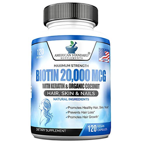Biotin 20,000mcg with Keratin, Organic Coconut and Zinc, Hair Growth Supplements, Biotin American Standard Supplements buy supplements canada