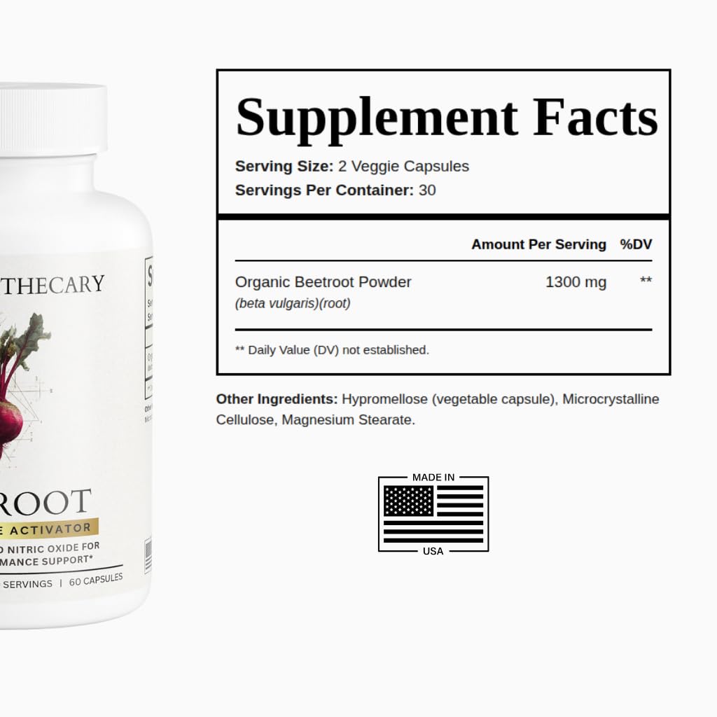 Dear Apothecary Organic Beetroot Capsules | 1300mg Beet Root Powder | Nitric Oxide Precursor | 60 Vegetarian Capsules | Non-GMO, Gluten Free, Vegan Dear Apothecary buy supplements canada