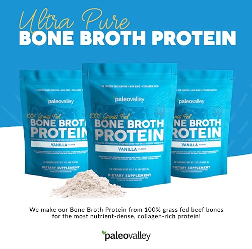 Paleovalley 100% Grass Fed Bone Broth Protein Powder - Vanilla - Rich in Collagen for Hair Paleovalley buy supplements canada