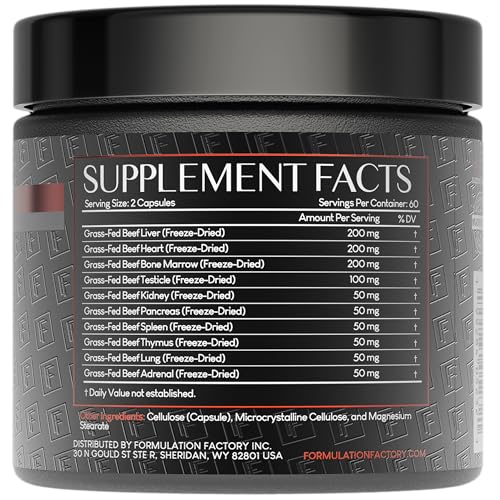 Formulation Factory Beef Liver Capsules - 10-in-1 Primal Powder Beef Organ Supplement for Men & Women with Bone Marrow & Beef Testicle - Grass Fed Ancestral Health - 120 Capsules, 2 Month Supply Formulation Factory buy supplements canada