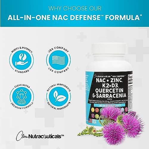NAC Supplement N-Acetyl Cysteine 1000mg Vitamin D3 K2 Zinc Quercetin Clean Nutraceuticals buy supplements canada