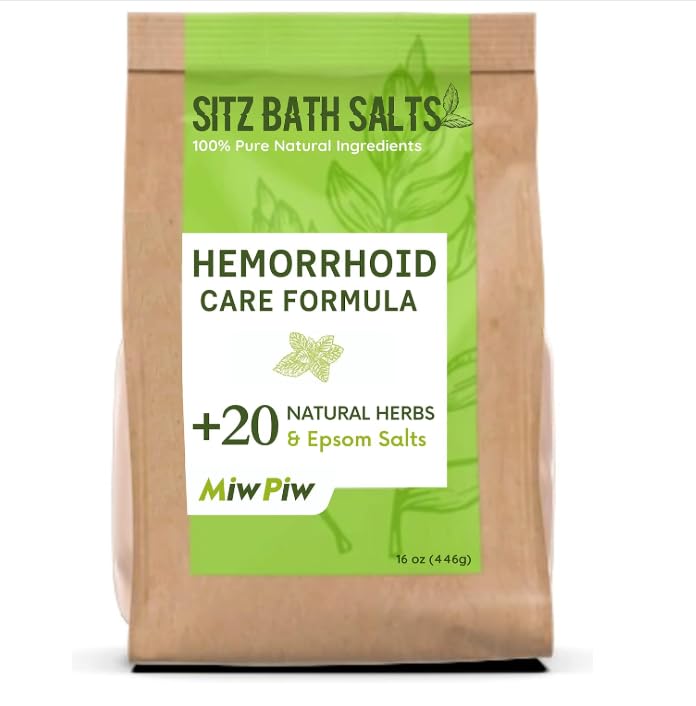 Miw Piw Sitz Bath Salts for Hemorrhoids 15.6 Oz- Soothing Relieving Bleeding Shrinking Internal External Treatment +20 Natural Herbs, Epsom Salt - Suppositories Remedy Postpartum Fissure Miw Piw buy supplements canada